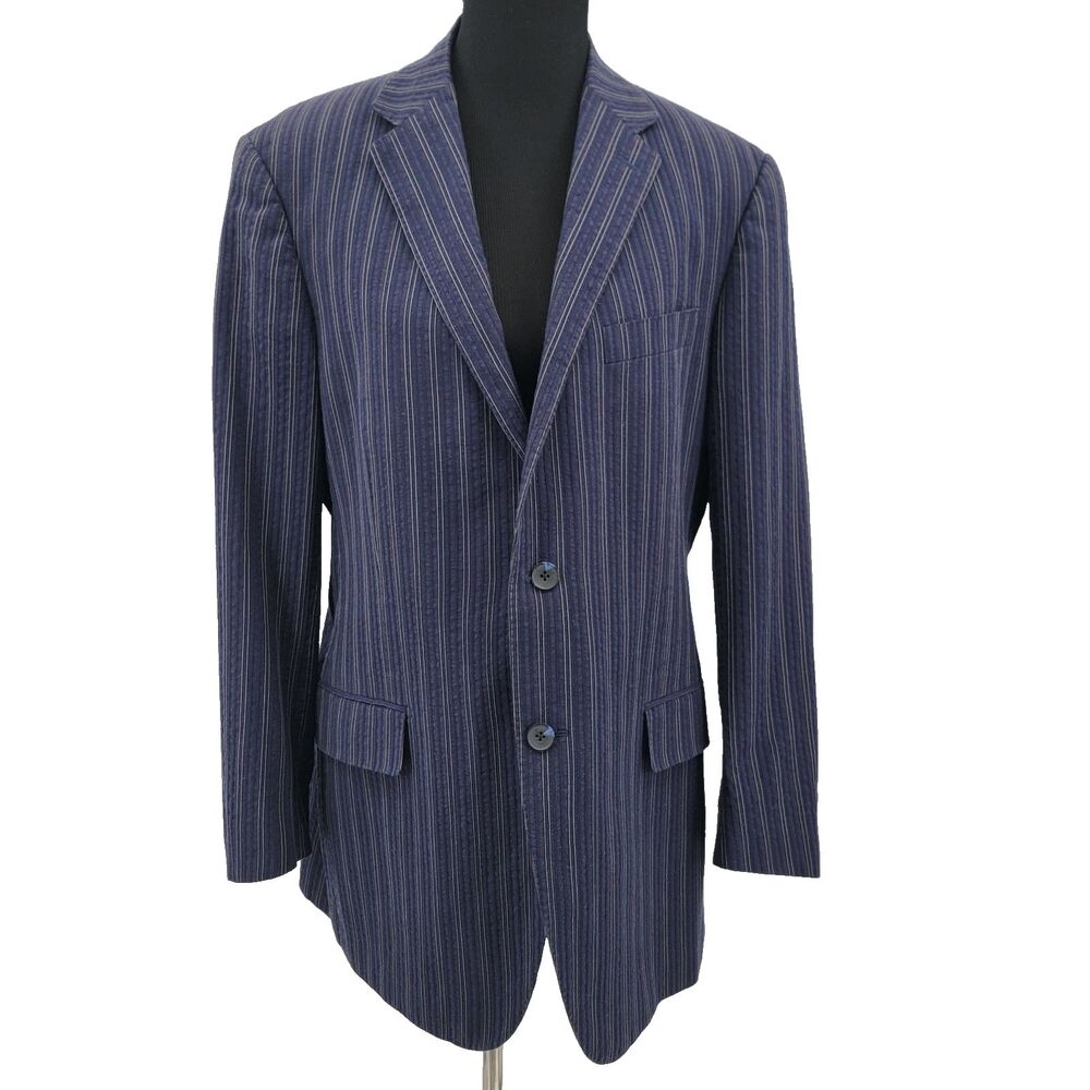 Paul Betenly Mens 42R Navy Blue Wool/Cotton Blend Striped Sports Coat Blazer